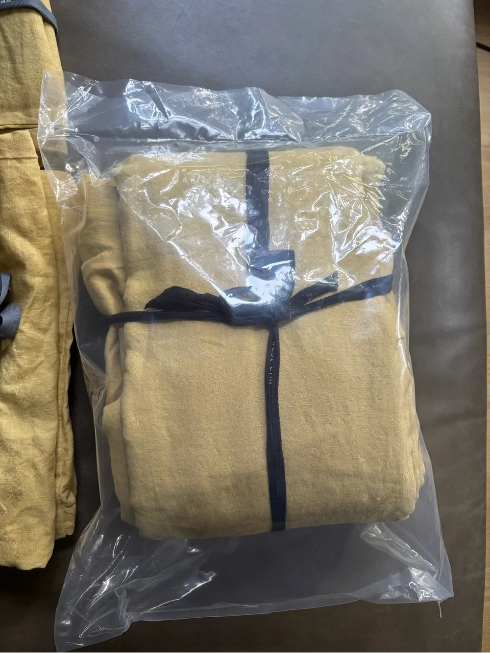 West Elm Linen Duvet Bedding Set in Mustard Yellow. 4 pillowcases 18” and 26”